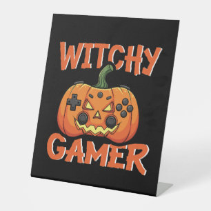 Witchy Gamer Halloween Pedestal Sign