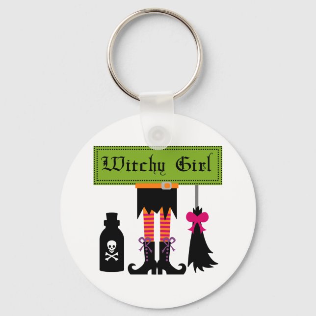 Witchy Girl Halloween T-shirts and Gifts Key Ring (Front)
