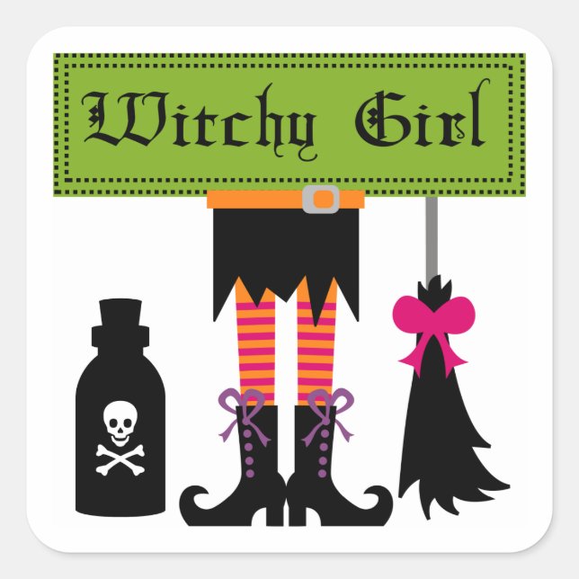 Witchy Girl Halloween T-shirts and Gifts Square Sticker (Front)