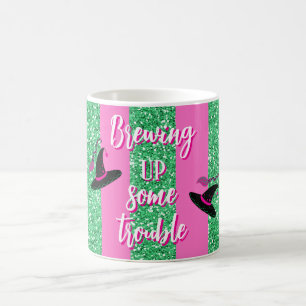 Witchy Girls Pink & Green Halloween Custom Mug