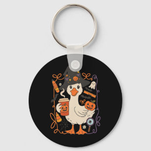 Witchy Goose Halloween Cute Pumpkin Fall Cosy Cott Key Ring