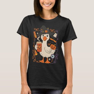 Witchy Goose Halloween Cute Pumpkin Fall Cosy Cott T-Shirt
