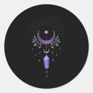 Witchy Goth Crescent Moon Fluorite Crystal Pastel Classic Round Sticker