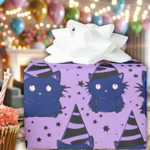 Witchy Goth Sassy Purple Black Kitty Cat Birthday Wrapping Paper