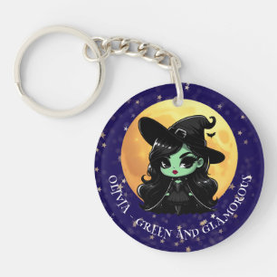 Witchy Green Glam Personalised Name Key Ring