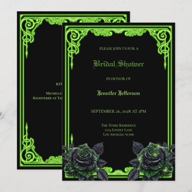Witchy green Glow Gothic Bridal Shower Announcement (Front/Back)