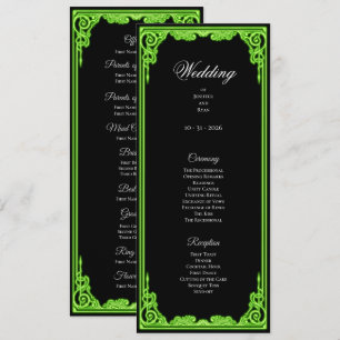 Witchy green Glow Gothic Wedding Program Menu