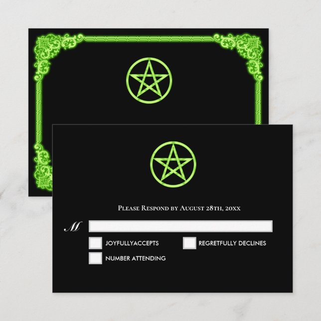 Witchy green Glow Gothic Wedding RSVP Card (Front/Back)