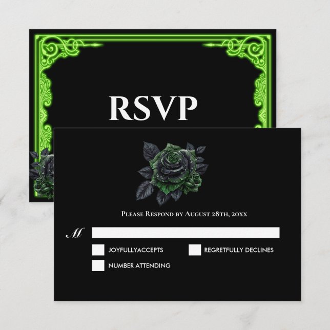 Witchy green Glow Gothic Wedding RSVP Card (Front/Back)