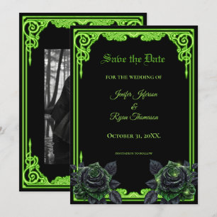 Witchy green Glow Gothic wedding save the date Announcement