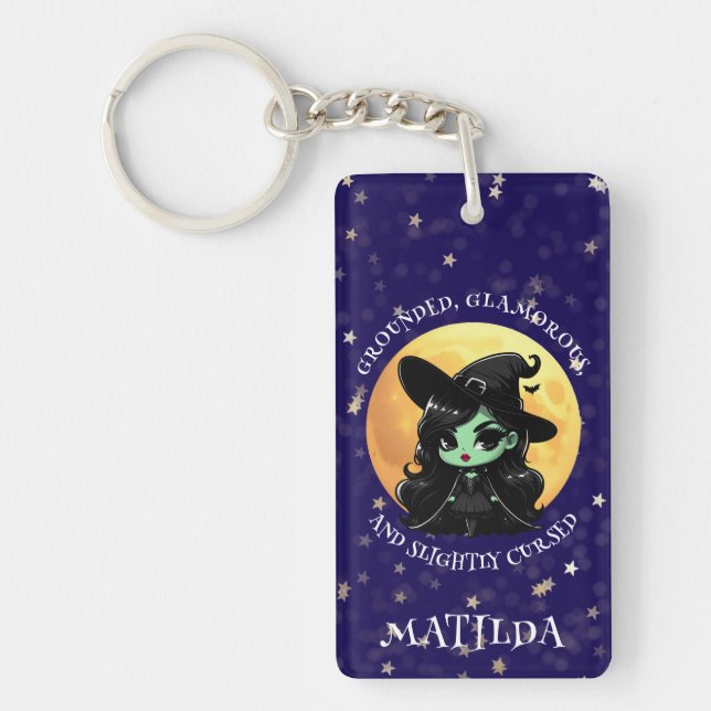 Witchy Green Vibes Personalised Name Key Ring (Front)