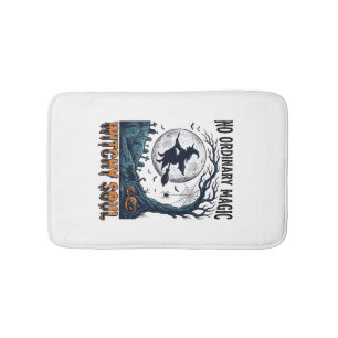 Witchy Halloween Art Vintage Engraving Moonlit Spe Bath Mat