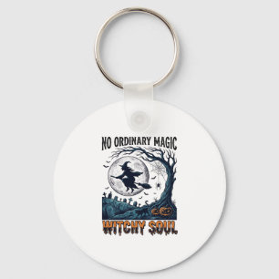 Witchy Halloween Art Vintage Engraving Moonlit Spe Key Ring