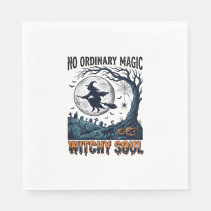 Witchy Halloween Art Vintage Engraving Moonlit Spe Napkin