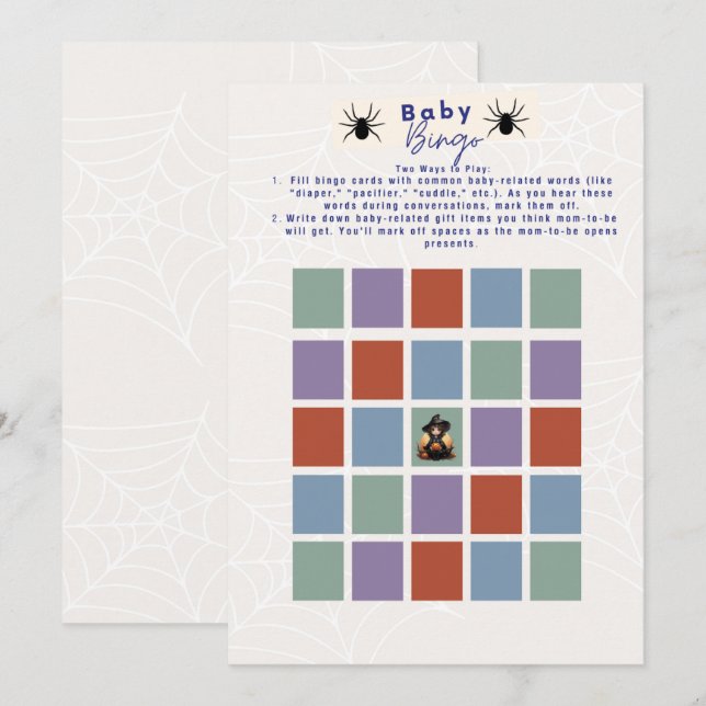 Witchy Halloween Baby Shower Bingo Invitation (Front/Back)
