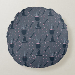 Witchy Halloween Cauldron Magic Round Cushion