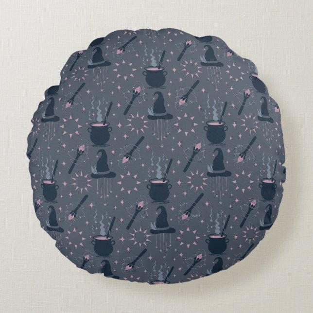 Witchy Halloween Cauldron Magic Round Cushion (Front)