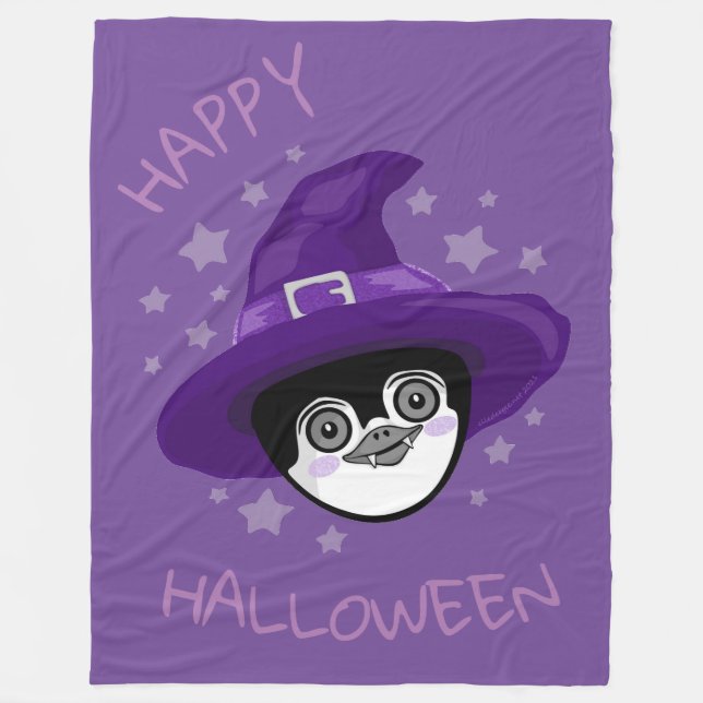 Witchy Halloween Penguin Fleece Blanket (Front)