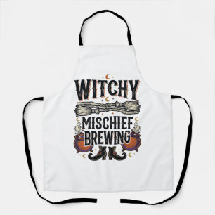 Witchy Halloween Shirt With Broom And Cauldrons_1 Apron