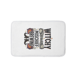 Witchy Halloween Shirt With Broom And Cauldrons_1 Bath Mat