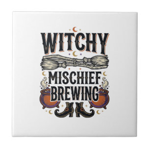 Witchy Halloween Shirt With Broom And Cauldrons_1 Tile