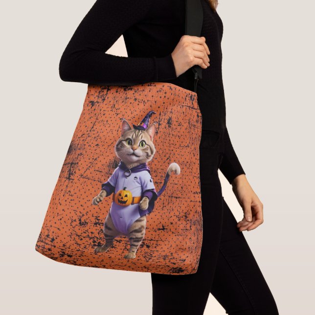 Witchy Halloween Tabby Crossbody Bag (Close Up)