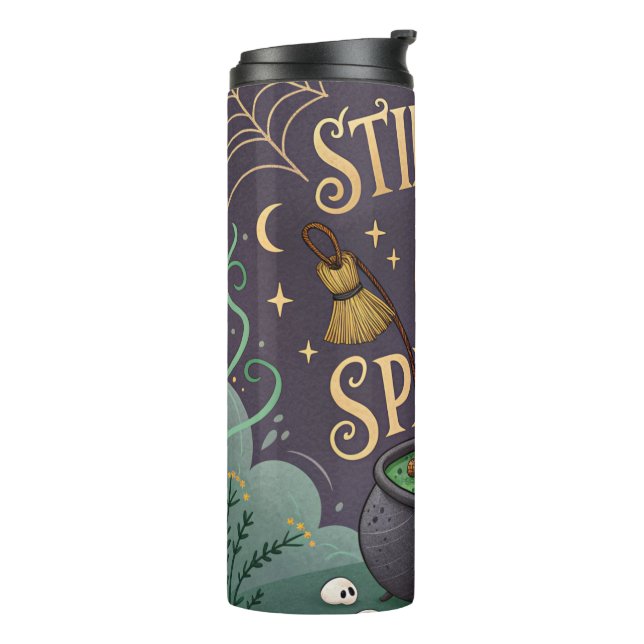 Witchy Halloween Thermal Tumbler Stirring Up Spell (Rotated Left)