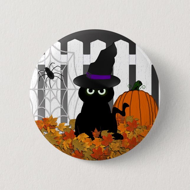 Witchy Kitty Halloween Button (Front)
