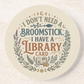 Witchy Librarian Library Card Book Lover Custom Coaster