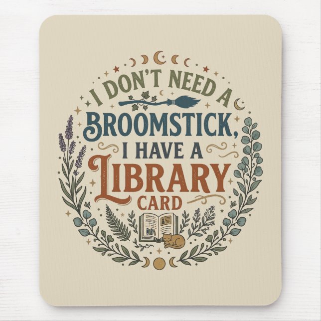Witchy Librarian Library Card Book Lover Custom Mouse Mat (Front)