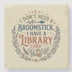 Witchy Librarian Library Card Book Lover Custom Stone Coaster