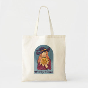 Witchy Mama Cute Ghost Funny Halloween Groovy Tote Bag