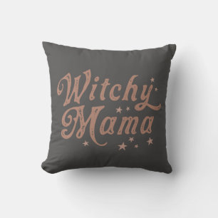 Witchy Mama Gold Stars Grey Halloween Cushion