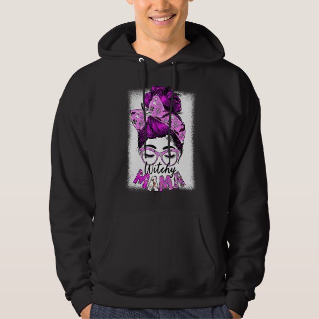 Witchy Mama Halloween Messy Bun Skull Witch Mum Sp Hoodie (Front)