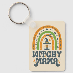 Witchy Mama Mum Mother Rainbow Groovy Halloween Key Ring