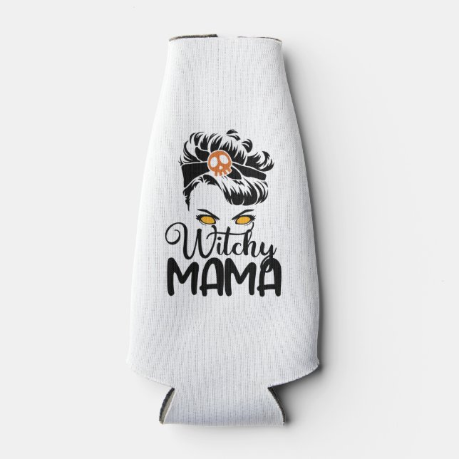 Witchy Mama, Scary Witch Mom Halloween Gifts Bottle Cooler (Front)