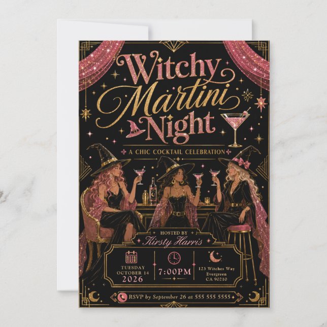 Witchy Martini Halloween Night Invitation (Front)