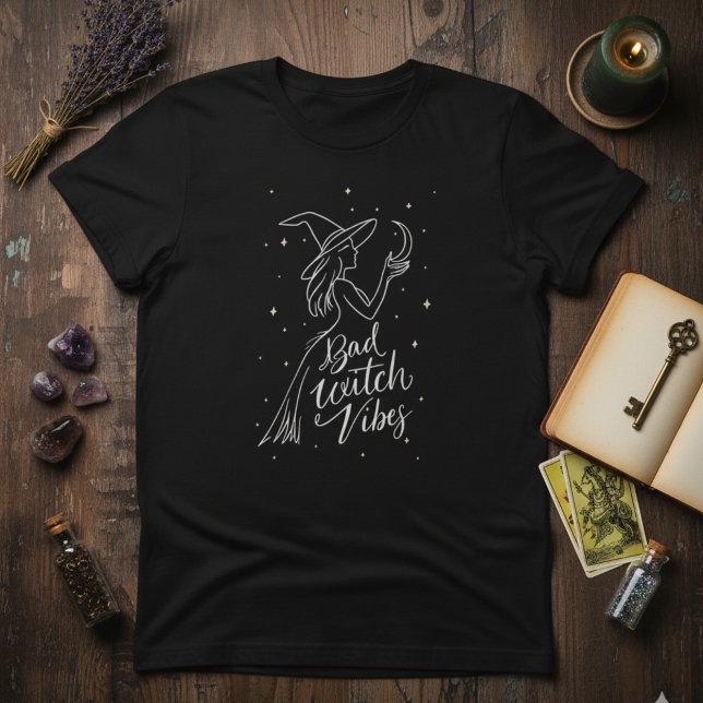 Witchy Minimal — Bad Witch Vibes Modern Line Art T-Shirt (Creator Uploaded)