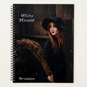 Witchy Mischief Fun Quote Broomstick Cool Journal Planner