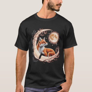 Witchy Moon Cottagecore Aesthetic Floral Fox Graph T-Shirt