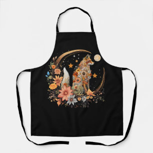 Witchy Moon Cottagecore Floral Fox Aesthetic Art F Apron