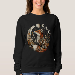 Witchy Moon Cottagecore Floral Fox Aesthetic Art W Sweatshirt