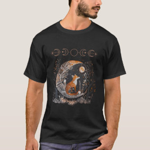 Witchy Moon Cottagecore Floral Fox Aesthetic Art W T-Shirt