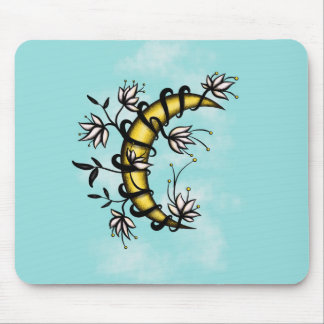 Witchy Moon Floral Boho Art Mouse Mat
