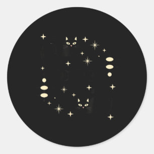 Witchy Moon Phases Cat Celestial Black Cat Art For Classic Round Sticker