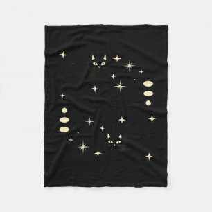 Witchy Moon Phases Cat Celestial Black Cat Art For Fleece Blanket