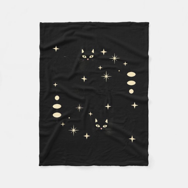 Witchy Moon Phases Cat Celestial Black Cat Art For Fleece Blanket (Front)