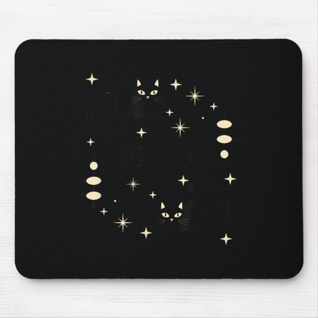Witchy Moon Phases Cat Celestial Black Cat Art For Mouse Mat (Front)