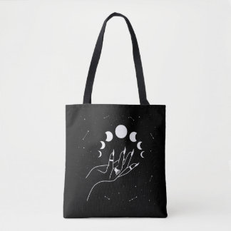 Witchy moon phases hand tote bag