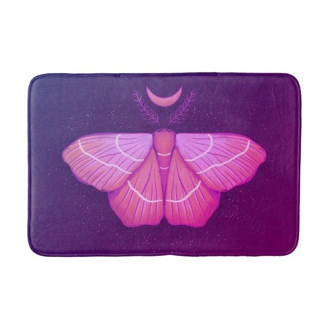 Witchy Moth Butterfly Purple Magical Insect Bath Mat (Front)